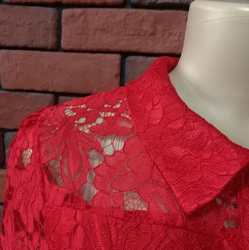 Abito da donna a trapezio in vita con cardigan in pizzo con colletto a camicia a maniche lunghe_voghion.com
