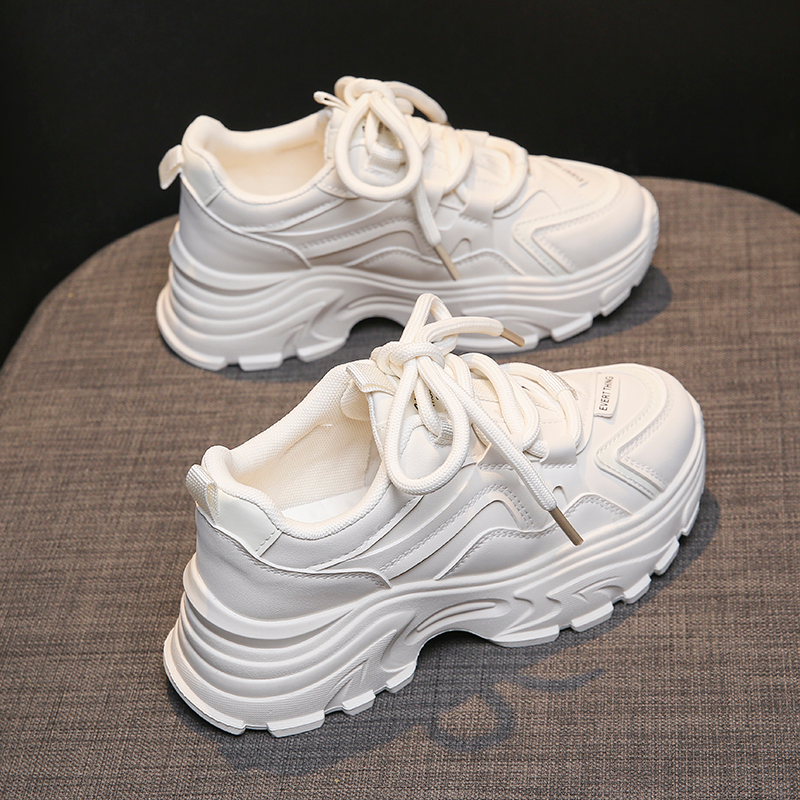 Tomaia sportiva da donna primaverile in pelle per il tempo libero, suola spessa con altezza rialzata, versatile versatile, popolare sul_voghion.com