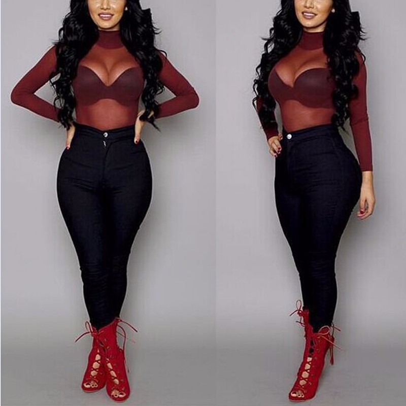Camicia da donna con base a collo alto e mezza manica lunga attillata in rete ultra sottile sexy_voghion.com