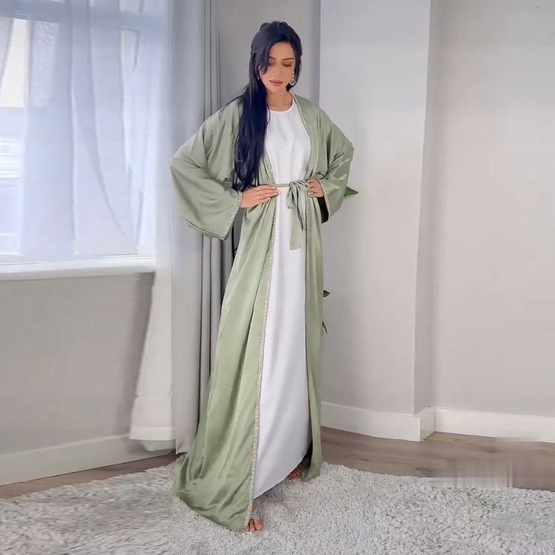 Vêtements pour femmes, jupe longue diamant tendance moderne, robe en satin doux à la taille, vêtements d'intérieur blancs, abaya_voghion.com