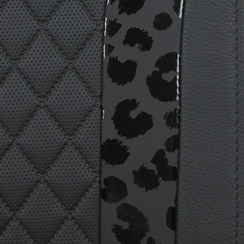 Confezione da 2 coprisedili per auto in pelle nera premium con dettagli leopardati - Vestibilità universale per la protezione dell'auto_voghion.com
