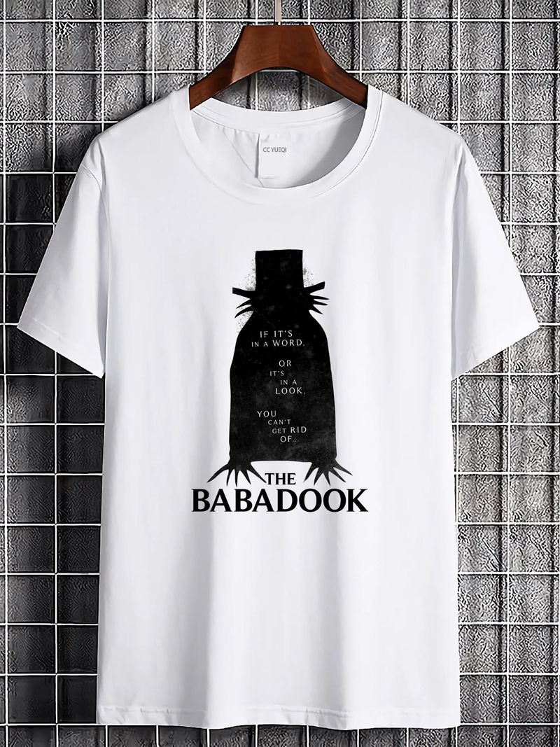 Maglietta da uomo in cotone con motivo Babadook, motivo film horror australiano, versatile, casual, elasticizzata, con grafica, leggermente_voghion.com