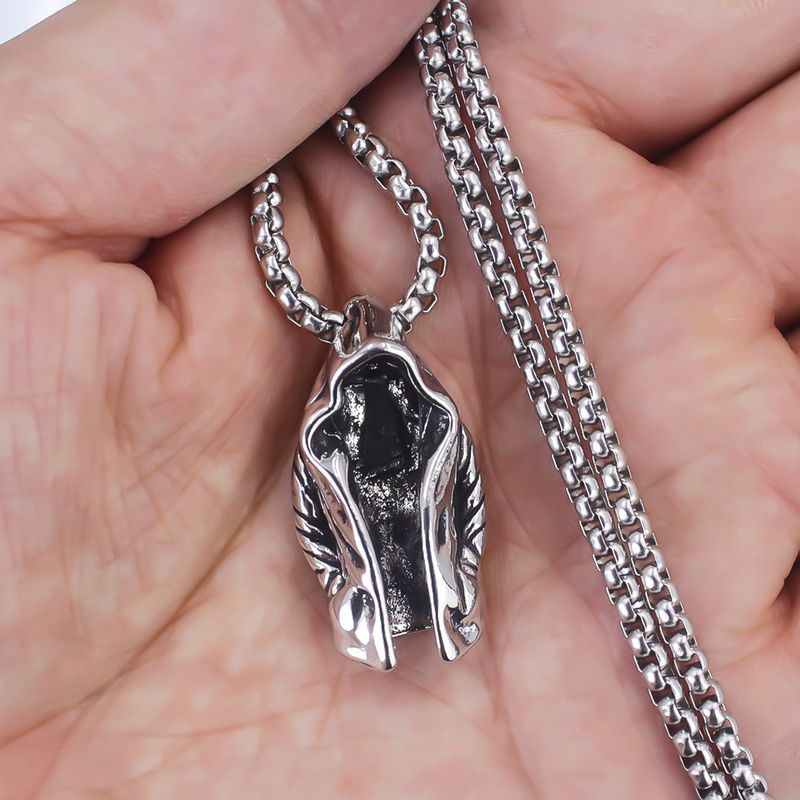 New Hip Hop Street Punk Personality Hot Sale Faith Muse Prayer Prayer Stainless Steel Pendant Angel Wings Necklace Men's Necklace_voghion.com