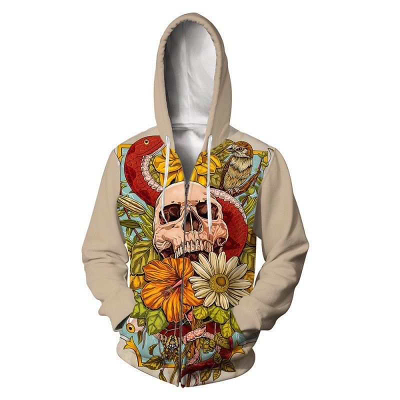 Felpa con cappuccio da uomo con stampa digitale 3D e teschio di Halloween con cerniera_voghion.com