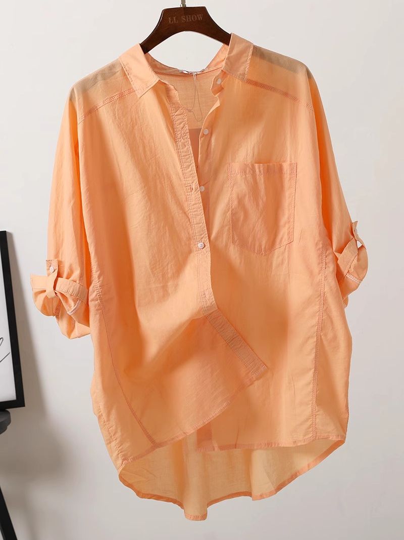 Candy Color Cotton En Loose Sonnenschutzkleidung Kurzarmhemd_voghion.com