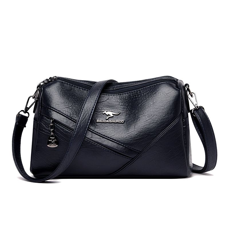 Borsa a tracolla patchwork trendy e alla moda, a doppio strato, da donna, in pelle di pecora lavata, modello Kangaroo, modello secchiello rotondo piccolo, 2023_voghion.com