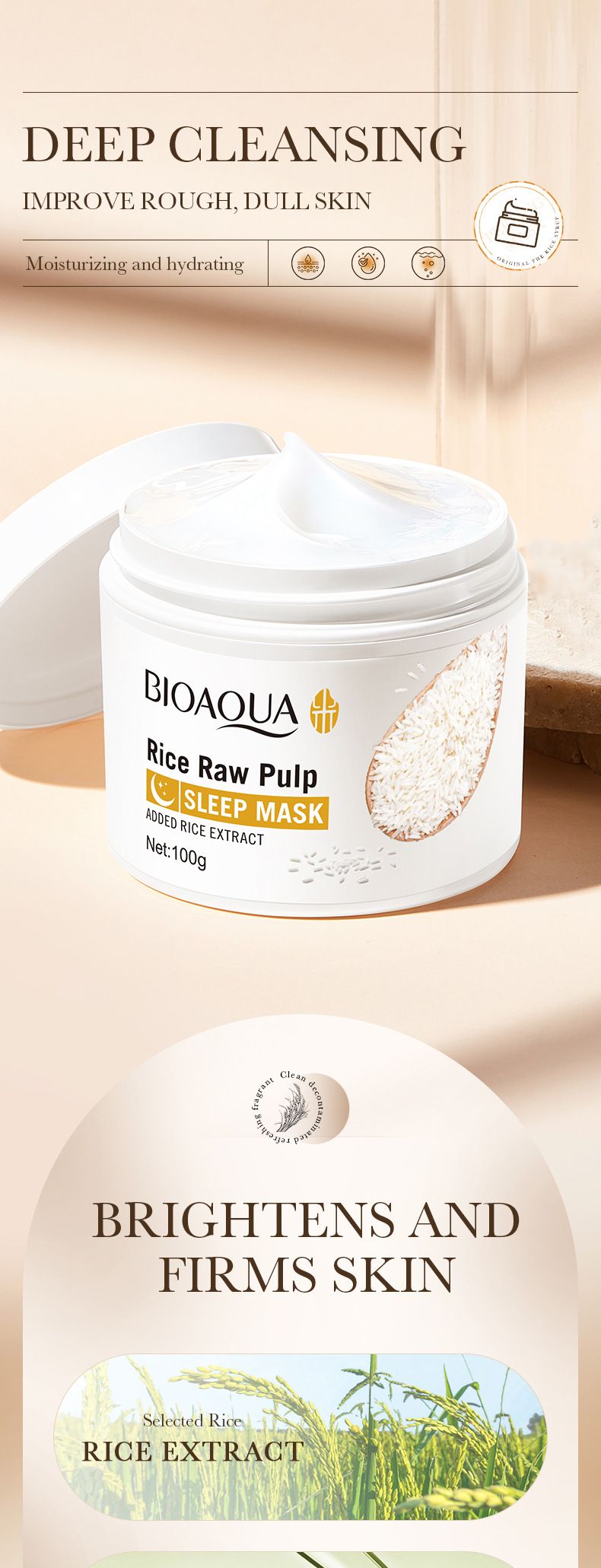 BIOAOUA - Fango detergente alla purea di riso 120 g - Maschera da notte alla purea di riso 100 g_voghion.com