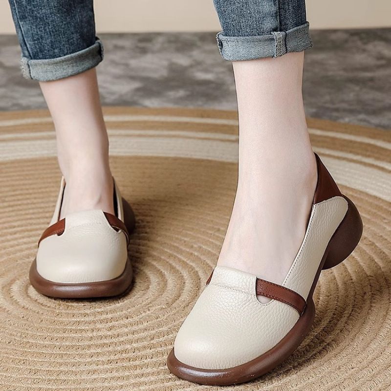 MTX Flache, runde Zehenpartie, Leder, 2025, neue Slip-On-Schuhe im französischen Stil, weiche Damenschuhe, dicke Sohle_voghion.com