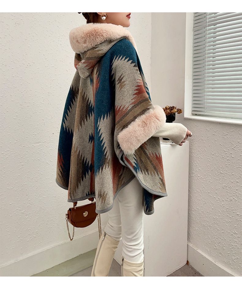 Cardigan en tricot à col en fourrure pour femme, pull châle à capuche imprimé léopard pour femme_voghion.com