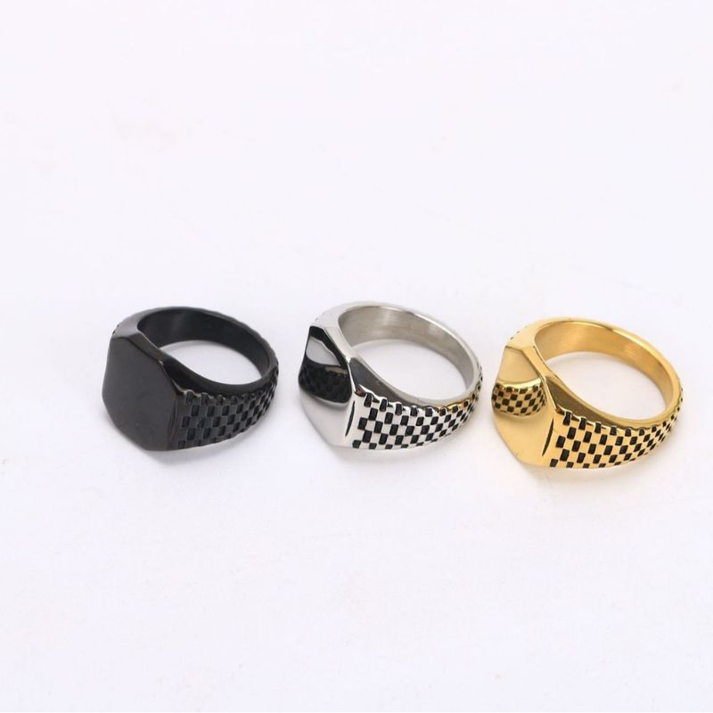 Fashion Trend Stainless Steel Inner Sand Blank Square Watch Band Men's Ring_voghion.com