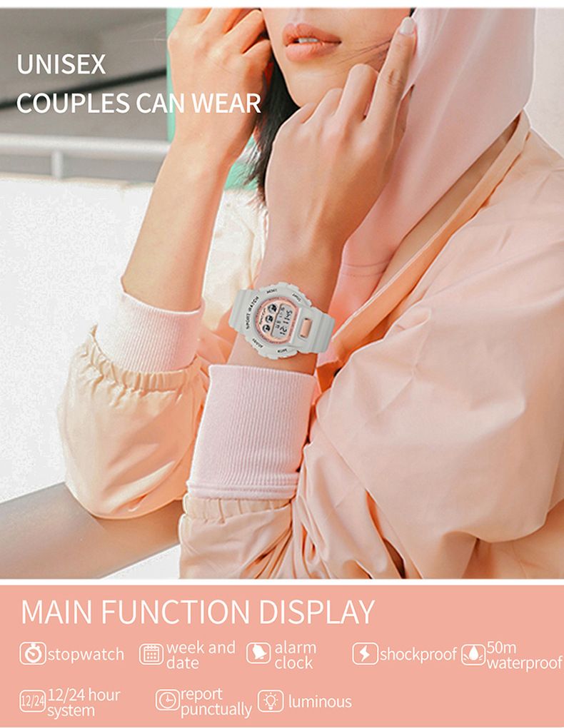 Unisex Digital Watch With LED Backlight, Waterproof & Lightweight Resin Strap For Students & Teens Fashion Trend Electronic Watch Student_voghion.com