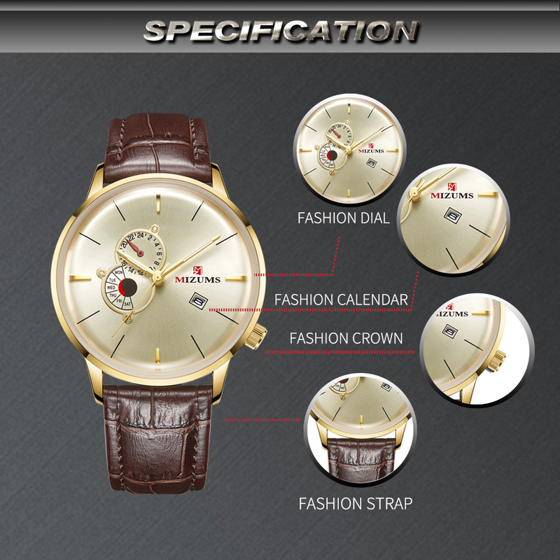 MIZUMS Nuovo 8032 Orologio da uomo con calendario falso con cinturino al quarzo a tre occhi_voghion.com