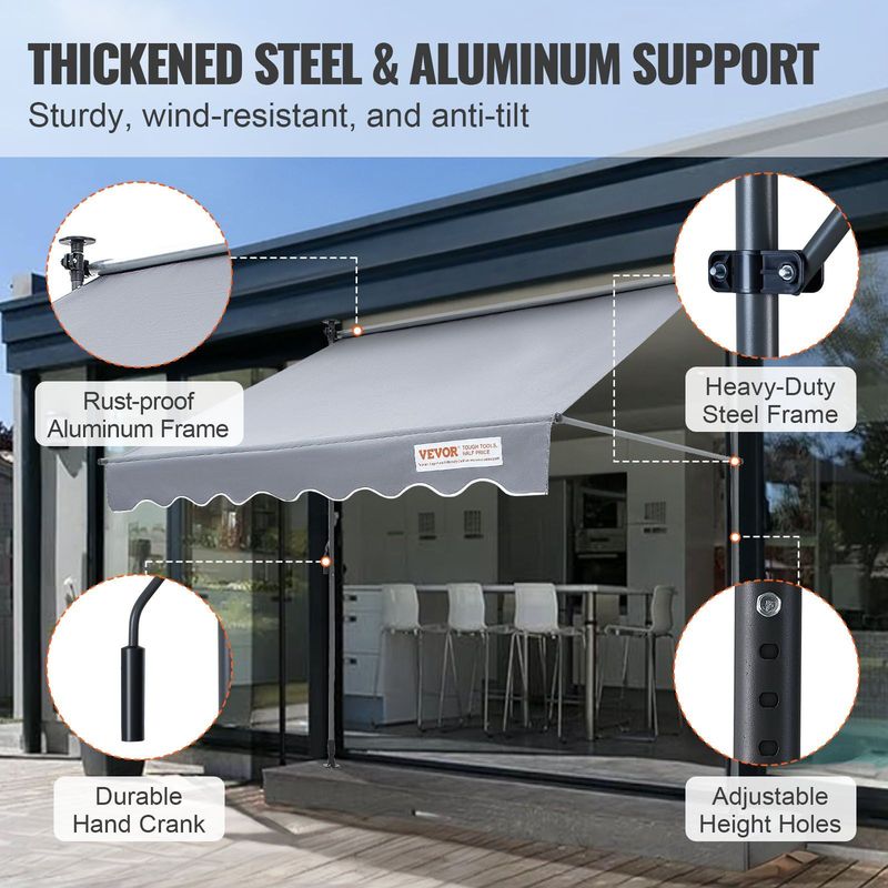 VEVOR Manual Retractable Awning, 78" Outdoor Retractable Patio Awning Sunshade Shelter, Adjustable Patio Door Window Awning Canopy With 39" Sun Shade Curtain For Backyard, Garden, Balcony_voghion.com