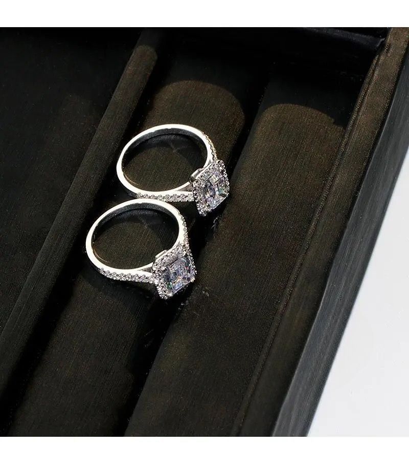 Anello da sposa con diamanti quadrati in oro bianco 18 carati, da donna, principessa, con diamanti, alla moda, con personalità, a forma di uovo di piccione, colore D, anello Premium Sense_voghion.com