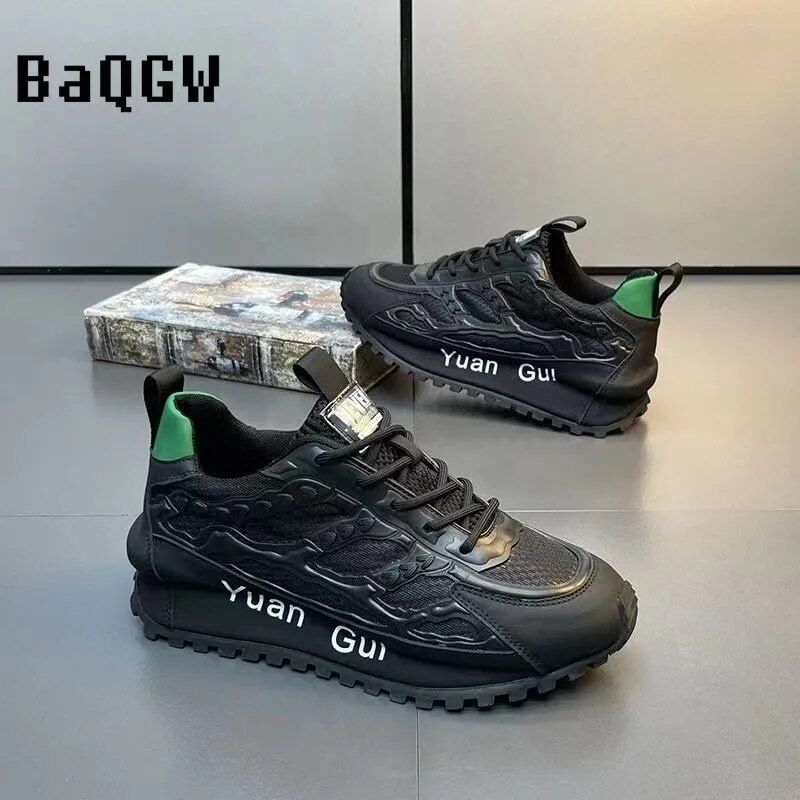 Designer klobige Turnschuhe Männer Laufschuhe Mode lässig atmungsaktives Ledernetz erhöht interne dicke Plateaus chuhe_voghion.com