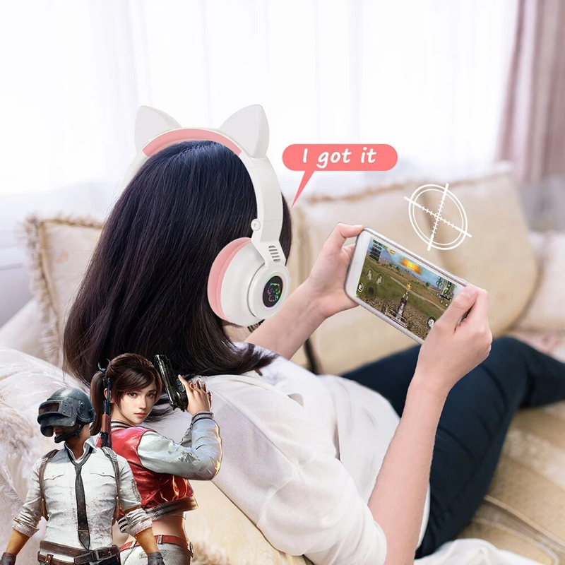 Cuffie wireless HiFi per ragazze con unicorno, microfono, stereo, bassi carini, musica per bambini, supporto per cuffie Bluetooth a forma di gatto_voghion.com