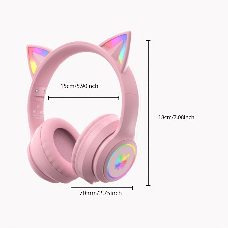 ONIKUMA Cat Ear Headphones: Wireless & Wired Mode, Foldable, RGB LED Light & Mic - Compatible With Mobile Phones & Tablets!_voghion.com