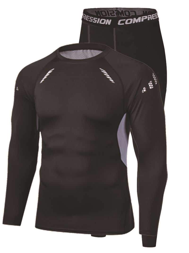 Sport Schnelltrocknend Herren Enganliegend Lauftraining Fitness Hochelastisch Schweißableitend Atmungsaktiv Langarm Radsport_voghion.com