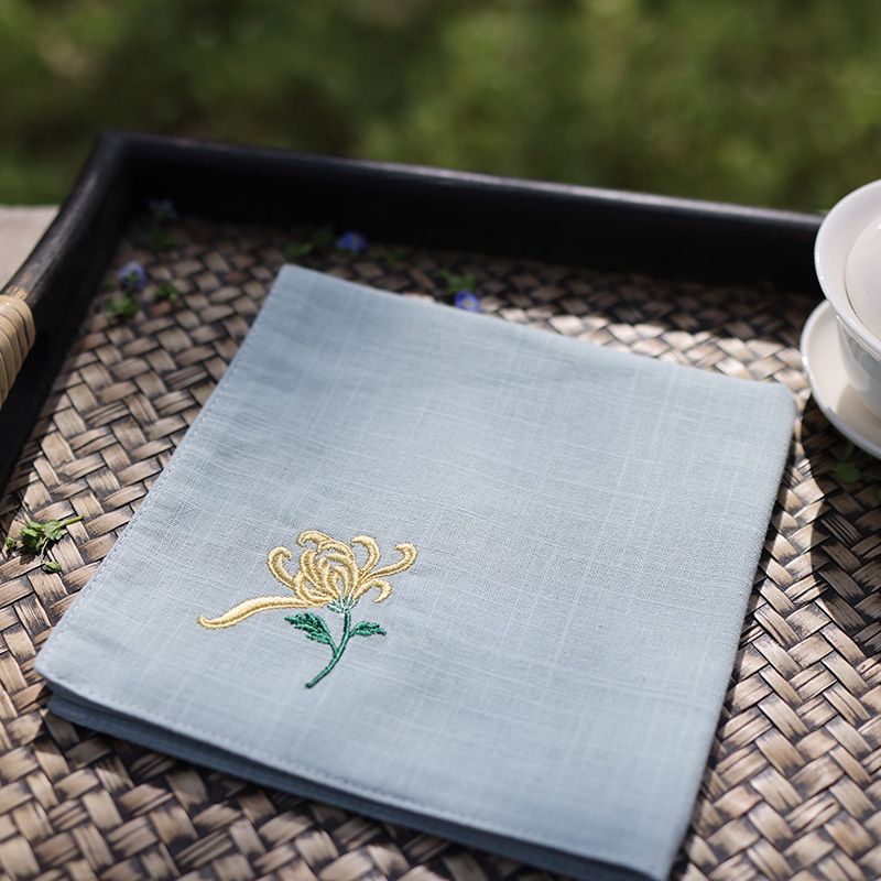 Fazzoletto di cotone con ricamo di crisantemo, fazzoletto assorbente per il sudore, regalo di compleanno_voghion.com