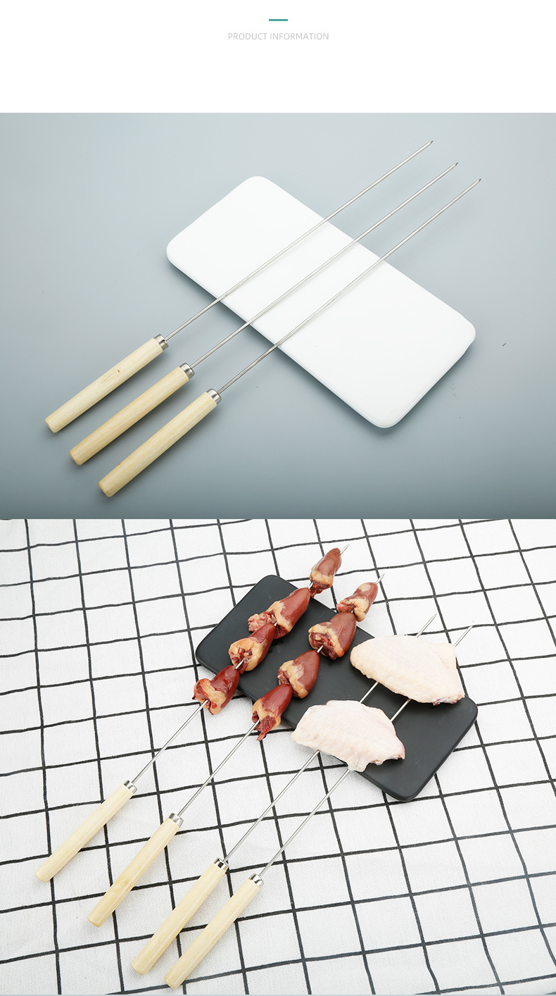Edelstahl Holzgriff Barbecue Spieeler Barbecue Nadel Holz Schäffern Spiele Ronn Spiele flaach Spiele Eisen Spiele Grill Tools_voghion.com