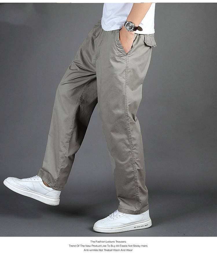 Casual pants, men's loose and straight leg pants, middle-aged pants, work pants, elastic pants, cotton pants_voghion.com