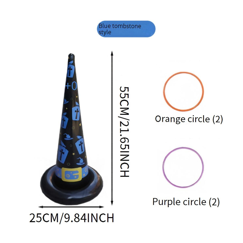 Aufblasbares Hexenhut-Ringwurfspiel, Halloween-Party-Aktivität mit 3 PVC-Hüten und Reifen, gruseliger Spaß für Kinder und Erwachsene_voghion.com