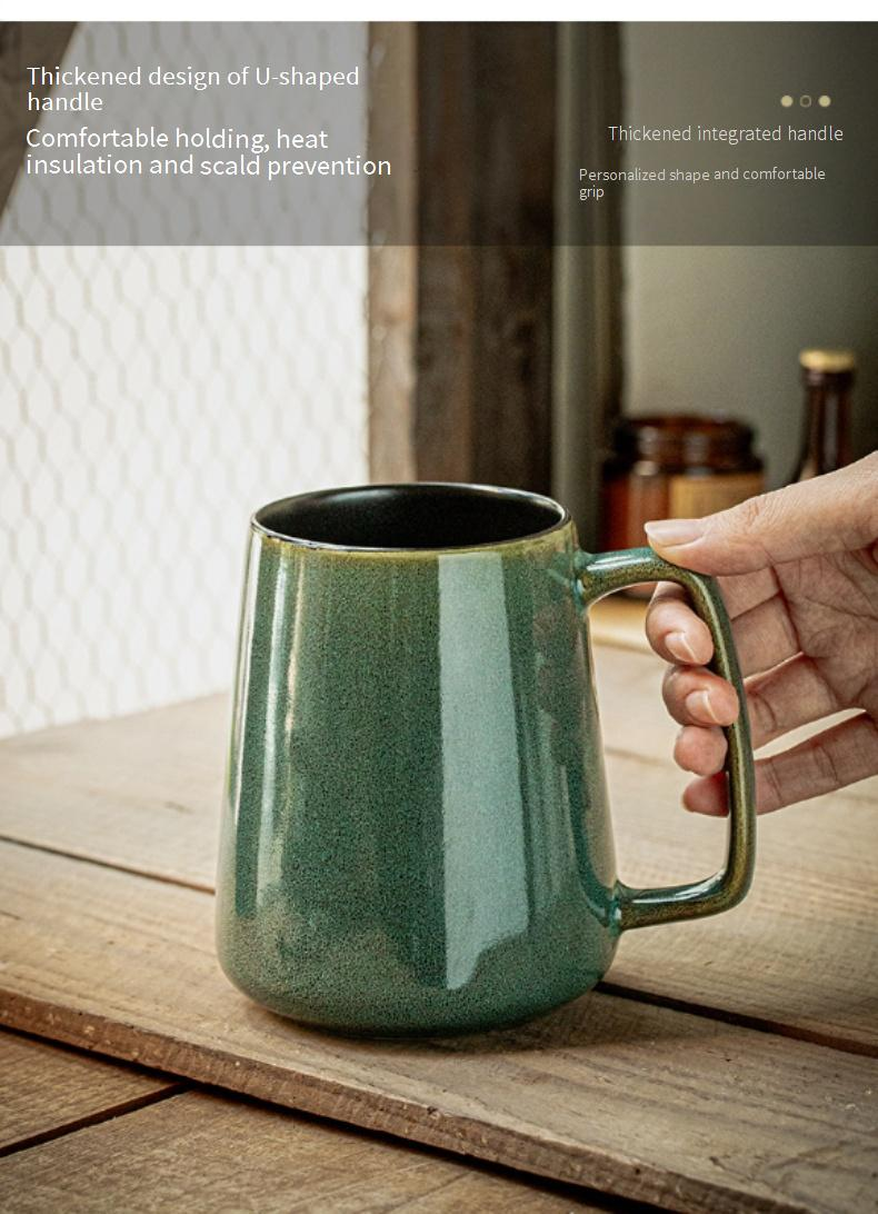 Taza de cerámica esmaltada al horno - Taza de café retro nórdica de gran capacidad (vaso de gres de 450 ml)_voghion.com