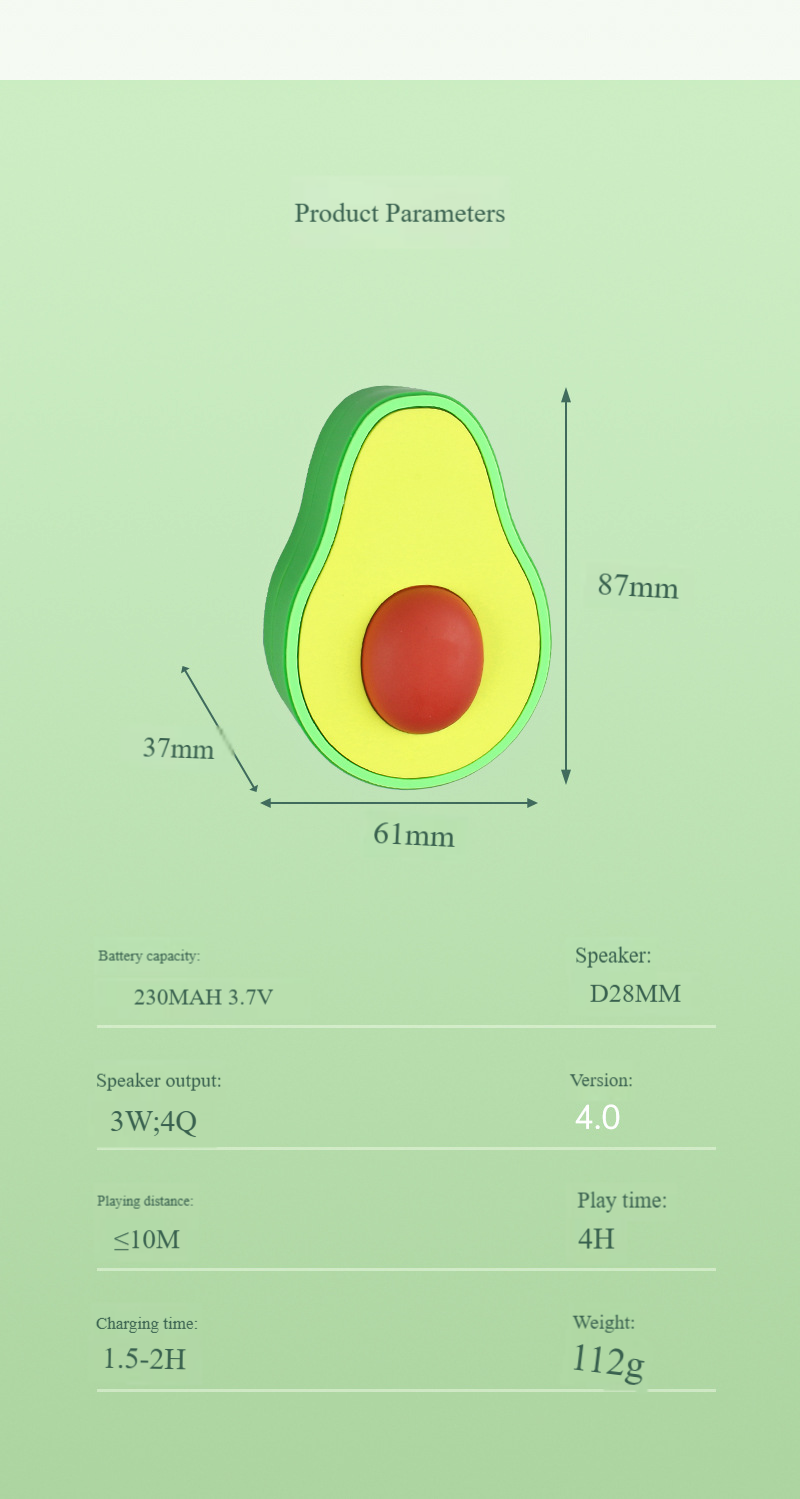 Altavoz Bluetooth con forma de aguacate: minialtavoz portátil inalámbrico 5.0 con un diseño atractivo para deportes al aire libre y viajes._voghion.com