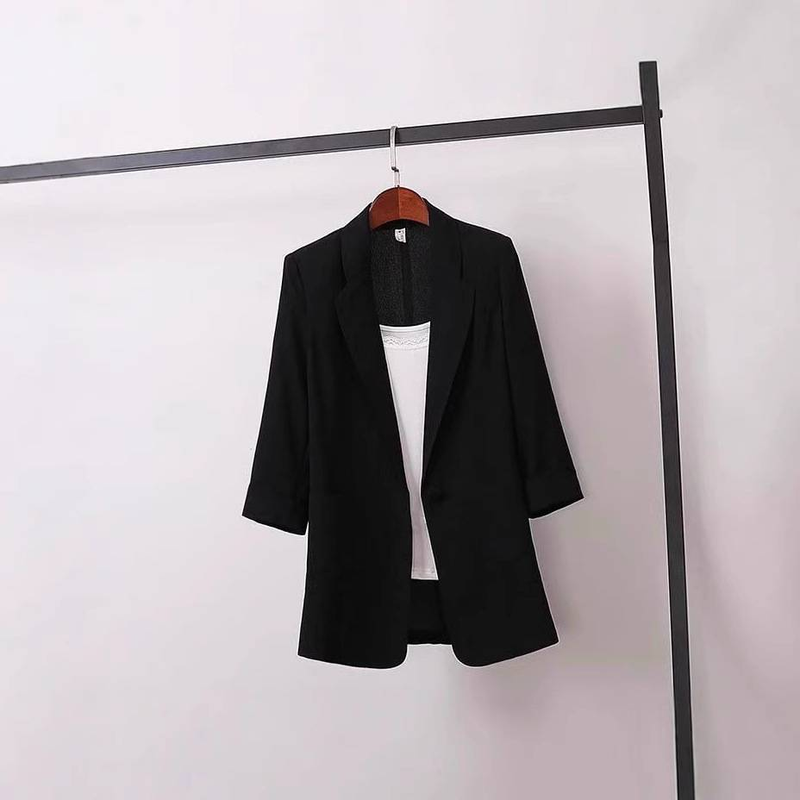 Blazer estivo da donna in stile coreano, ampio, sottile, casual, oversize, con revers a lancia e maniche a 3/4_voghion.com