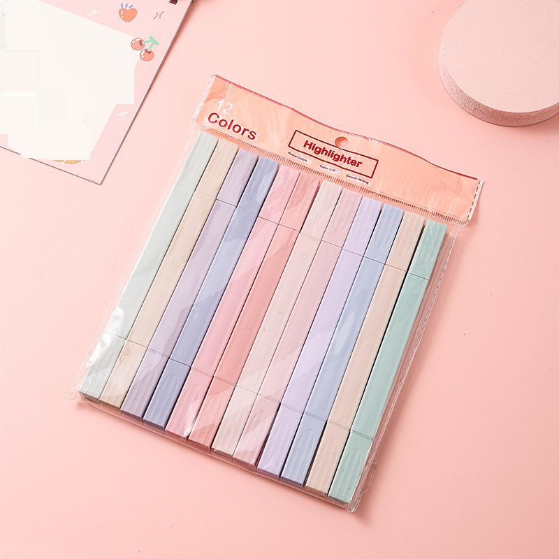 Dual-Tip Highlighter Set - 12 Vibrant Colors, Square Design, Smooth Ink Flow For Study, Office & Art Projects_voghion.com