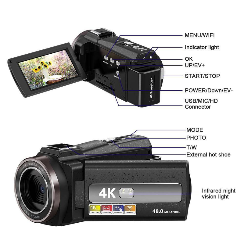 Nouvel appareil photo numérique haute définition 4K de 56 mégapixels, nouveau style de Noël, appareil photo de diffusion en direct WiFi sans fil, appareil photo tout-en-un pour la prise de vue_voghion.com