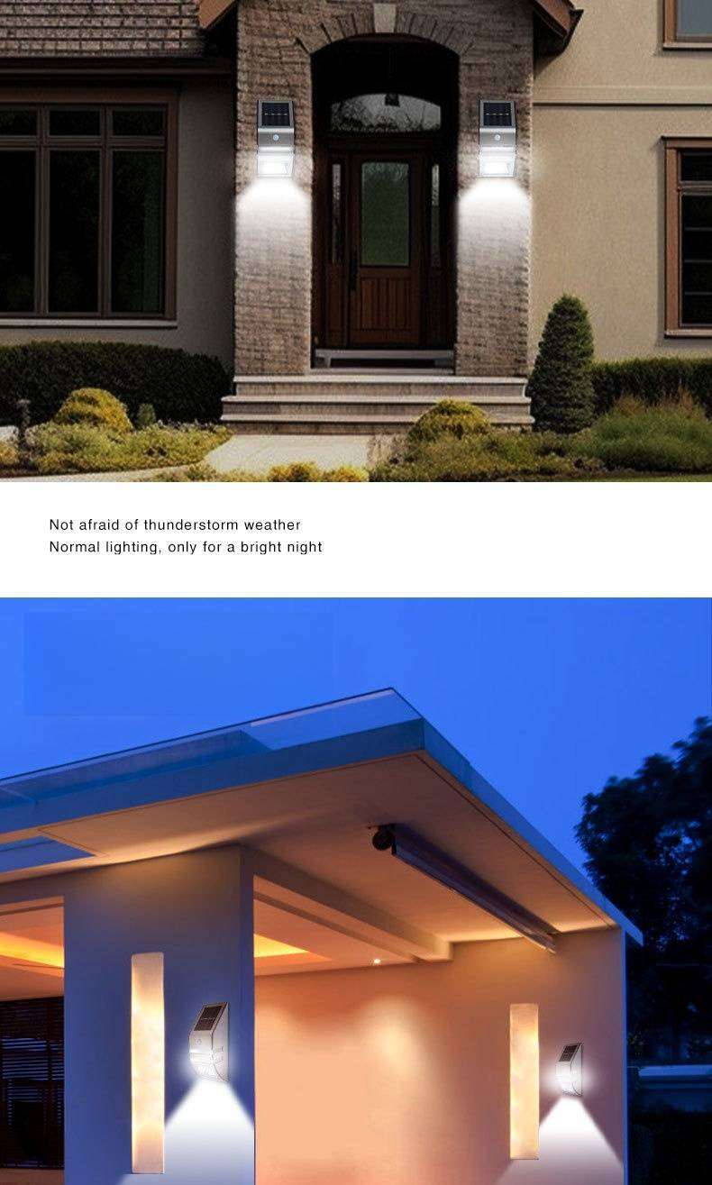 Lámpara solar de pared para exteriores, de acero inoxidable, impermeable, con sensor de movimiento, para patio, jardín y villa (luz blanca/cálida, LED, certificación CE)_voghion.com