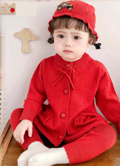 Mother & Kids Soft Cotton Baby Girl Outfit 2-Piece Set Cute Cartoon Print Long Sleeve Cardigan & Pants (White, Pink, Gray, Beige, Red, Green)_voghion.com