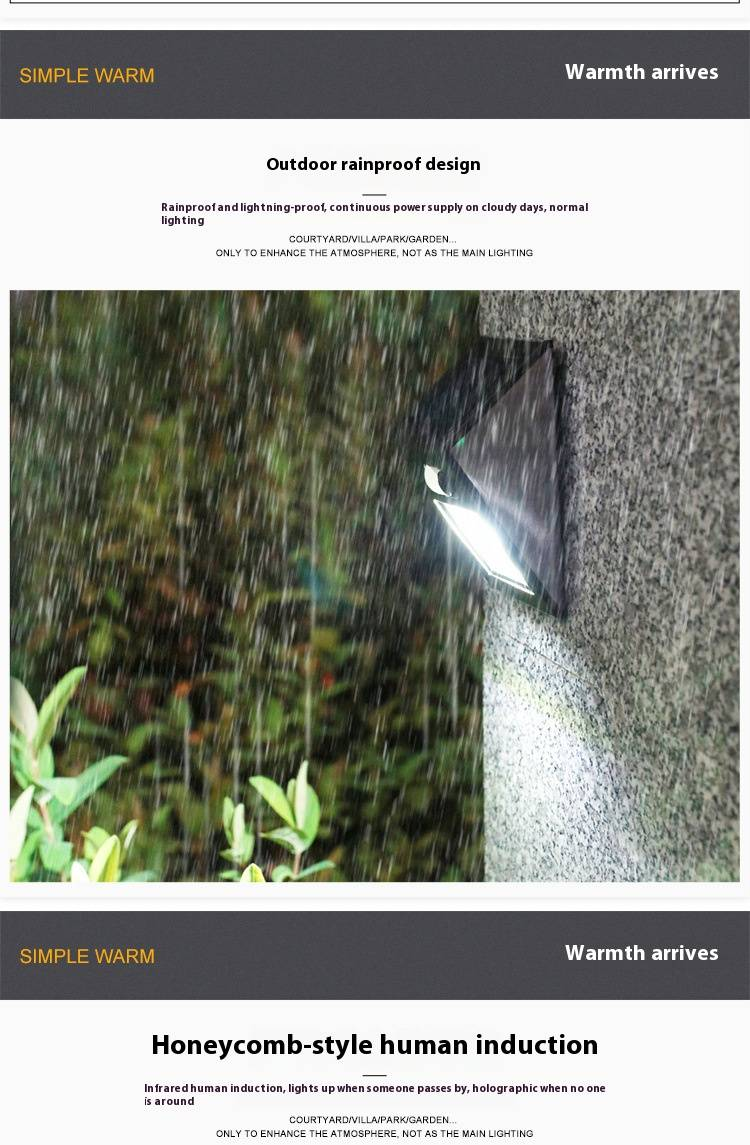 Aplique LED solar de pared con sensor de movimiento, impermeable, para exteriores, patio, jardín y camino. 30 LED superbrillantes, acero inoxidable resistente._voghion.com