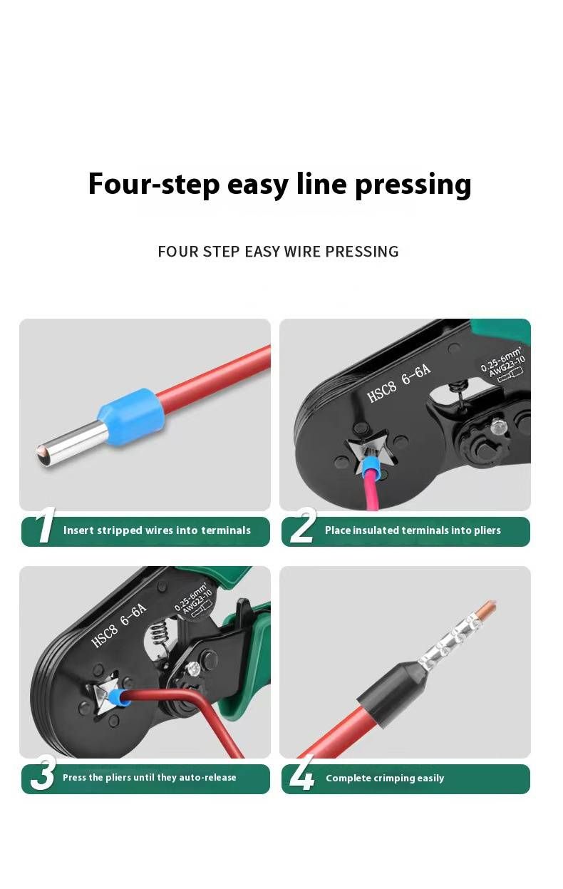 Professionele krimptang voor buisklemmen - Robuuste S2-stalen kaken, ergonomische handgreep, nauwkeurige 6-6 mm draadconnector-krimptang_voghion.com