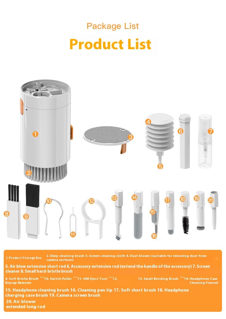 22-in-1 Multi-Function Cleaning Kit – Premium ABS & Metal Tools For Phones, Laptops, Cameras | Microfiber Cloth, Air Blower, Dust Brush_voghion.com