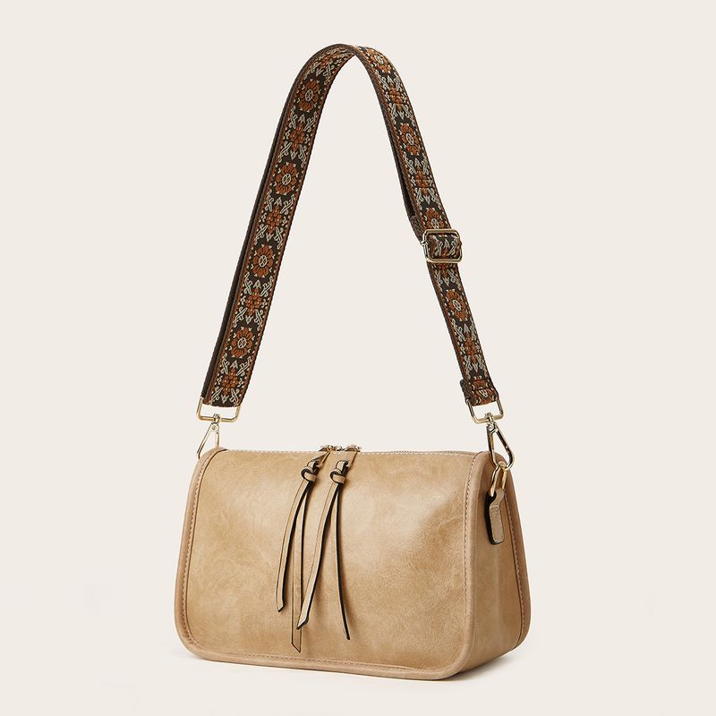 Borsa a tracolla larga in PU tinta unita da donna, stile bohémien_voghion.com