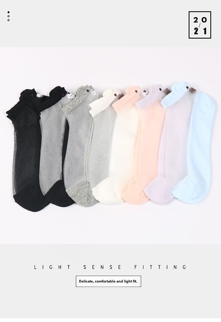 Socken frauen frühling und sommer dünne kühle transparente süße bär glas strümpfe damen Kristall Seide boot socken fabrik großhandel_voghion.com