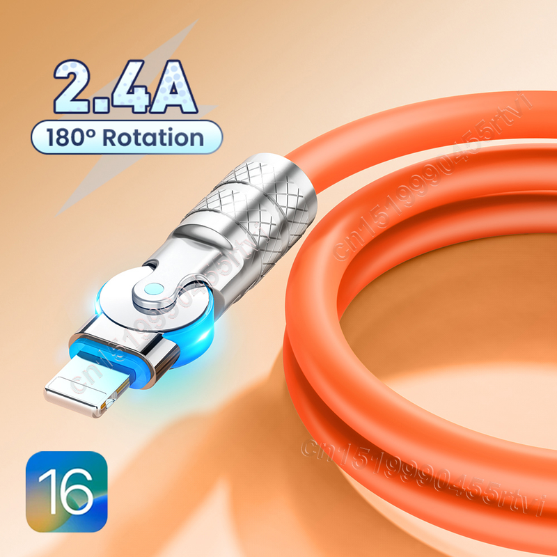 180 fokban elforgatható USB töltőkábel iPhone 14 13 12 11 Pro Max XS 6s 7 8 Plus készülékekhez, puha TPE telefon gyorstöltő kábel D_voghion.com