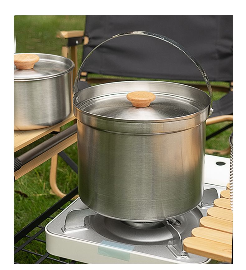 22-teiliges Camping-Kochgeschirrset aus Edelstahl 304 – Tragbares Outdoor-Kochset mit Dampfgarer, Suppentopf und Bratpfanne_voghion.com