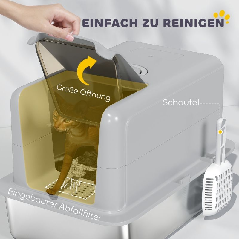 Katzentoilette Edelstahlwanne Mit Filter, pour Katzen Bis 6kg, Gris/Argent_voghion.com