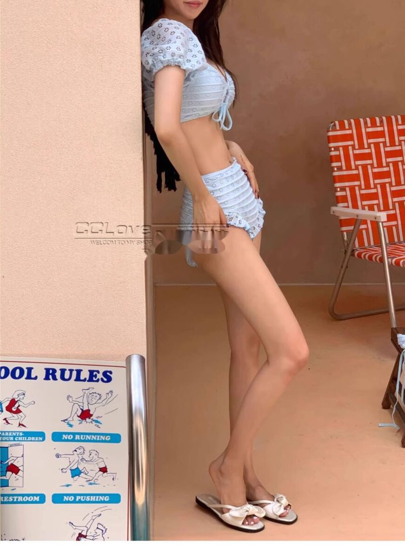Neu Mint Manbo Blau Zwei-Stück Badeanzug Pure Desire Kleine Brust Gesammelt Konservative Bauch Bedecken Abnehmen Strand_voghion.com