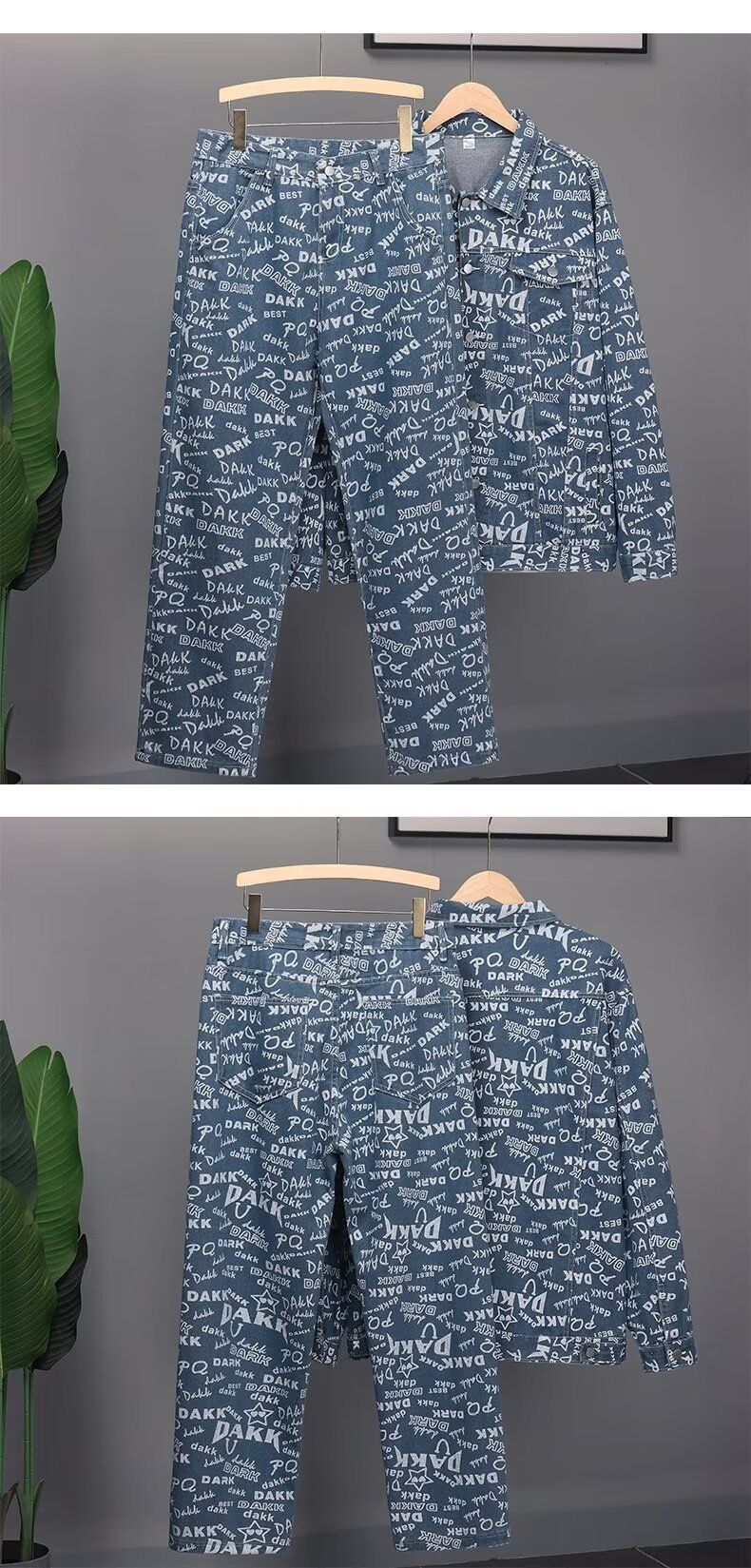 Jeansjacke- und Hosen-Set für Herren – Lässiges Vintage-Outfit im amerikanischen Stil für Frühling und Herbst, stylischer Mantel mit passender Hose für den Alltag_voghion.com