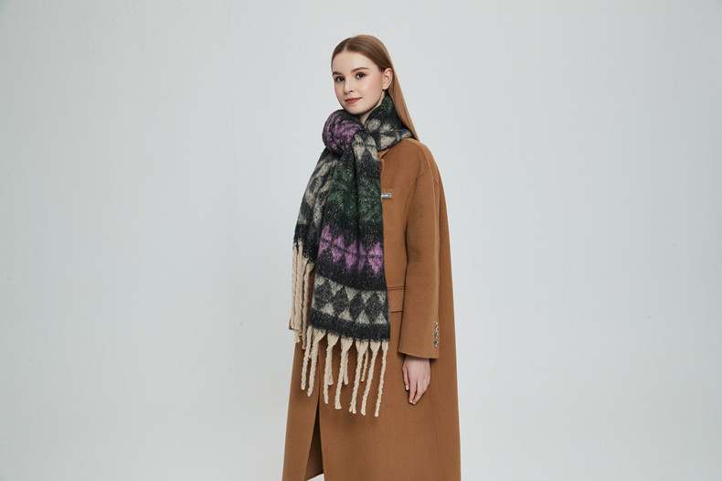 Women's Scarves thickened scarf hoop yarn pattern thick tassel jacquard scarf _voghion.com