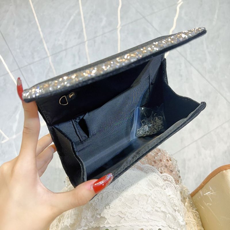 Nuova pochette da sera semplice da donna, borsa a tracolla lucida con intarsi in velluto e diamanti_voghion.com