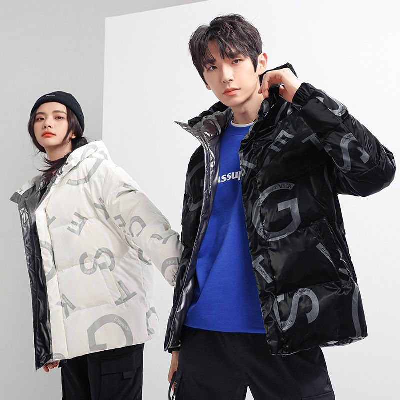 Trendy mærke mode kort herre hvid andedun ungdom afslappet hættetrøje vinter ny trend varm jakke_voghion.com