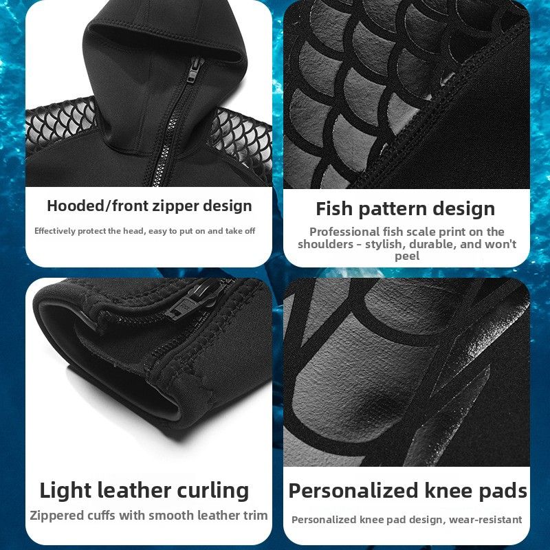 3mm Men Long Sleeve Thickened Cold-proof Warm Diving Women One-piece Sunscreen Snorkeling Surfing Suit Hooded_voghion.com