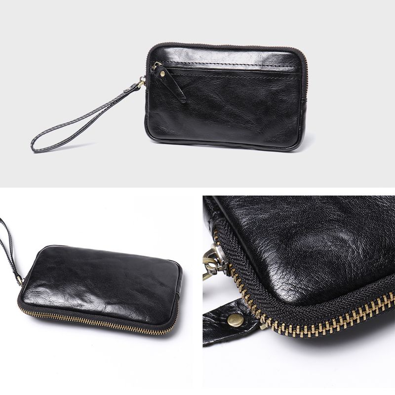Genuine leather storage bag, key bag, high-end new vegetable tanned leather zipper handbag, cowhide zero wallet, large capacity card bag_voghion.com