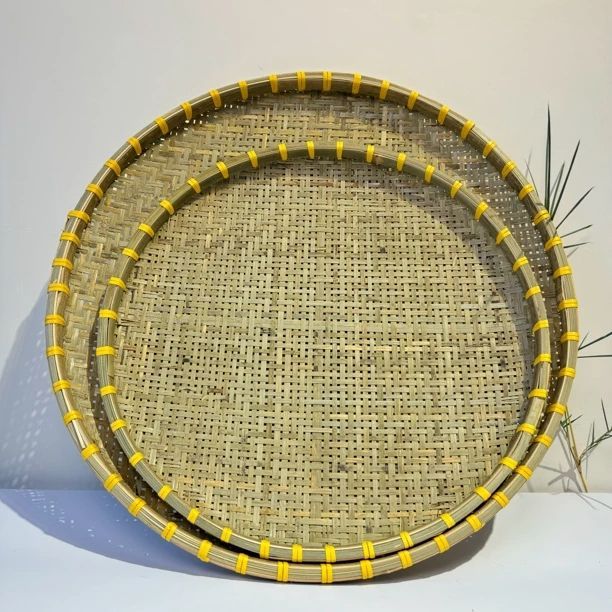 Perforated Sieve Handmade Basket Woven Round Household Storage Farmhouse Decoration Products Drying Bamboo Weaving_voghion.com