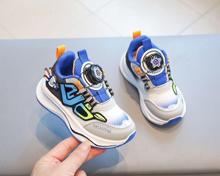 Children's sneaker 2024 spring and autumn boys' casual shoes rotating button girls' running shoes breathable baby mesh shoes single_voghion.com